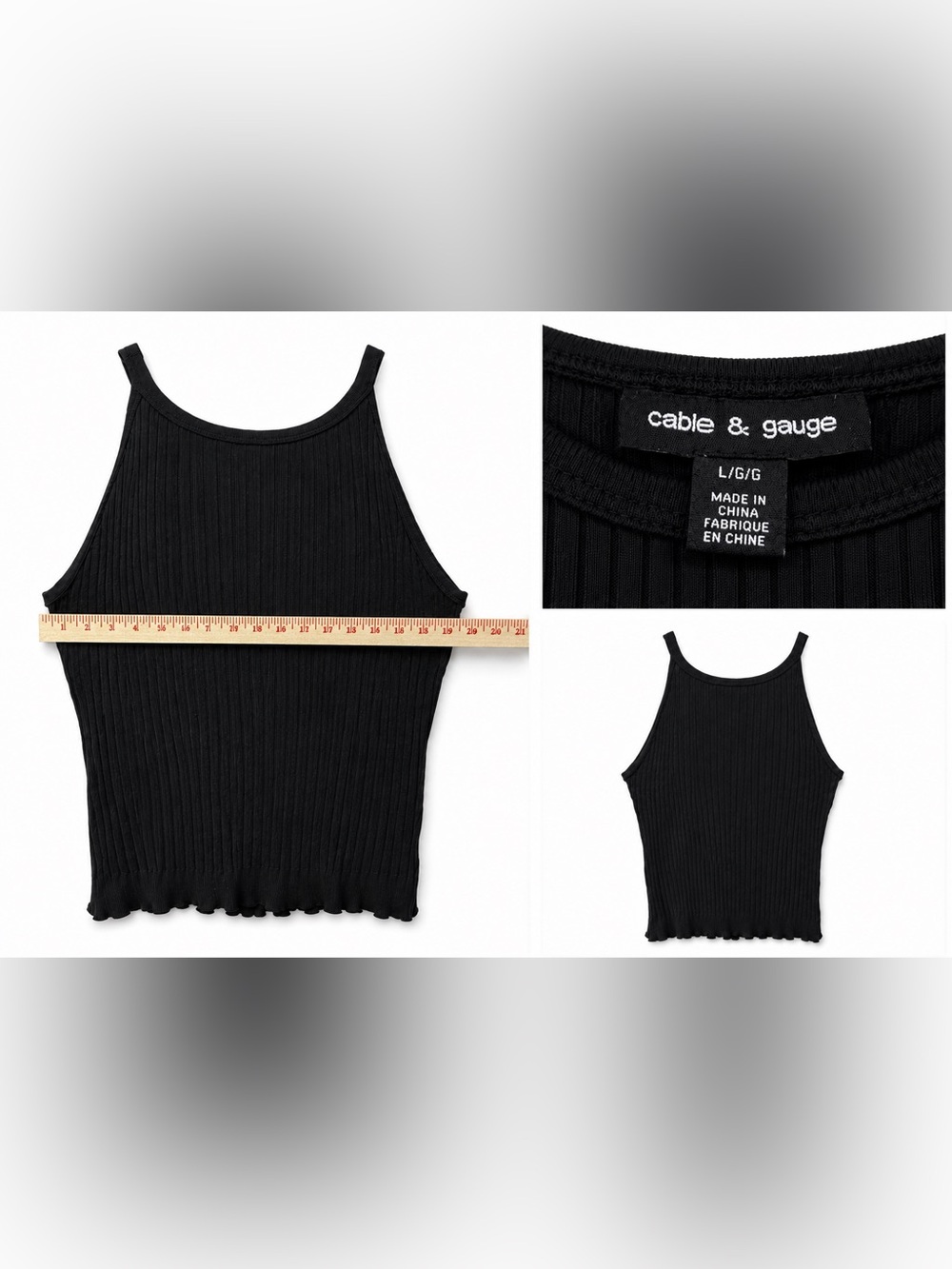 Cable & Gauge Black Ribbed Cropped Tank